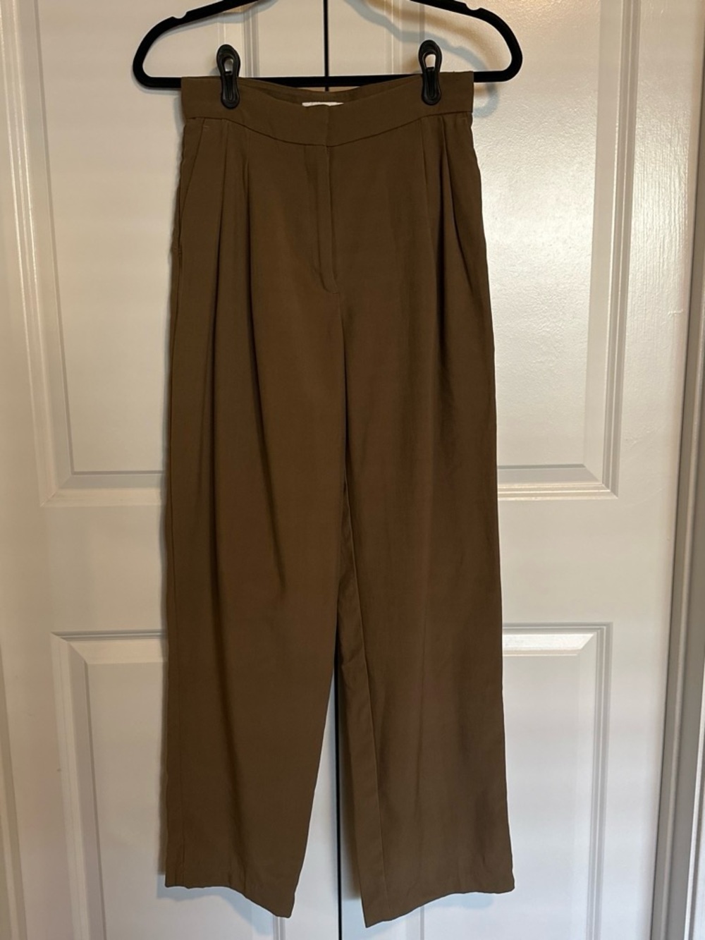 H&M Olive Brown High-Rise Wide-Leg Trousers